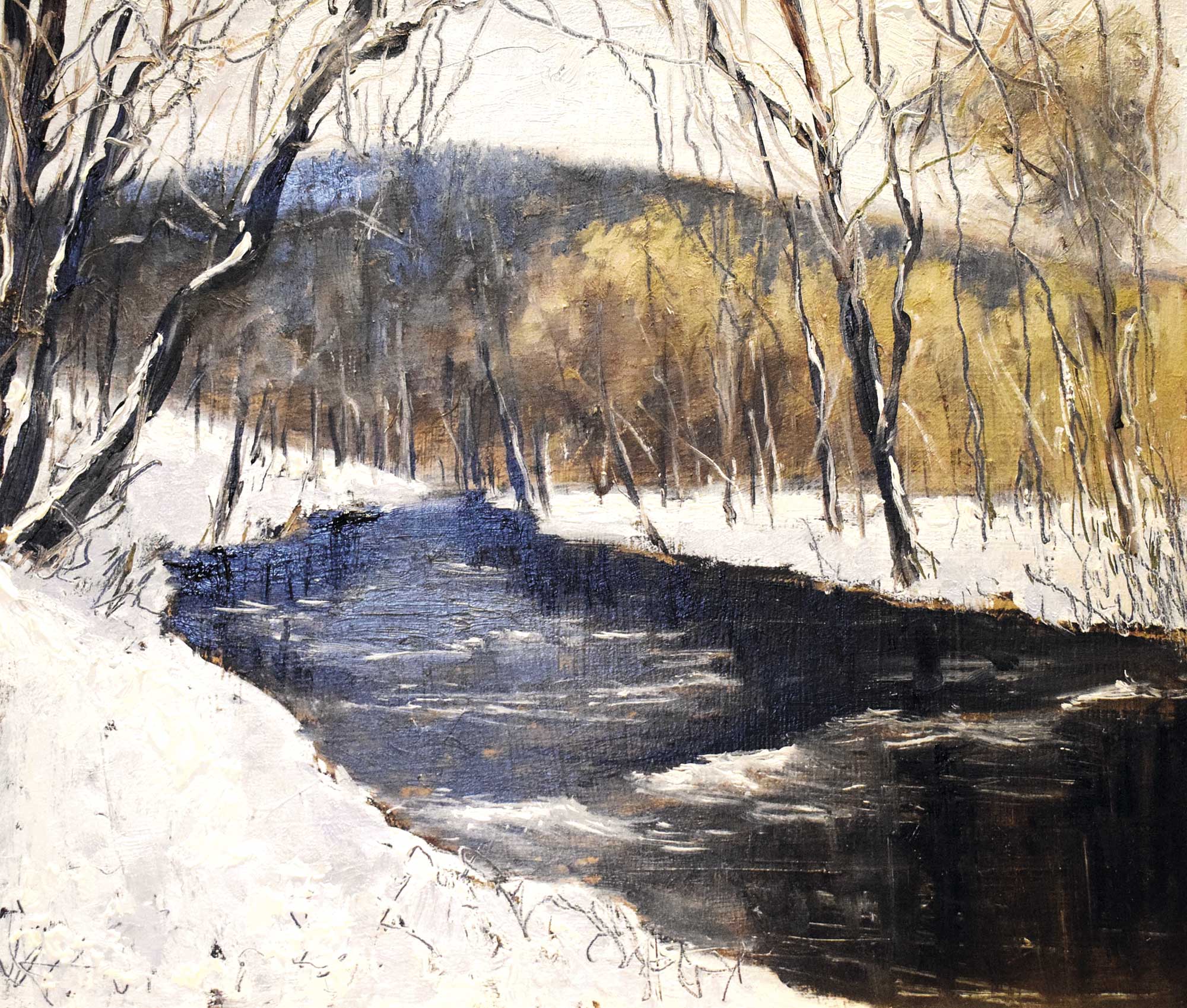 Caroline McMillan Davey Paintings - Snow Covered River Dart - White ...