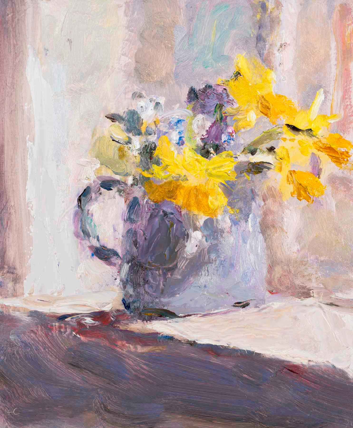 Lynne Cartlidge Paintings - Spring Flowers on a Window Sill - White ...