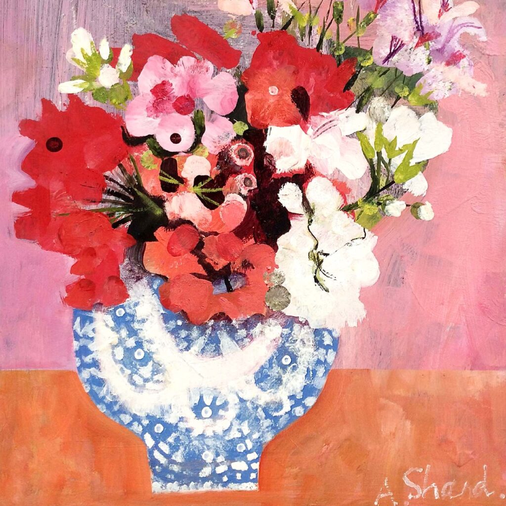 Arabella Shand Paintings - Pelargoniums & Chinese Vase - White Space Art