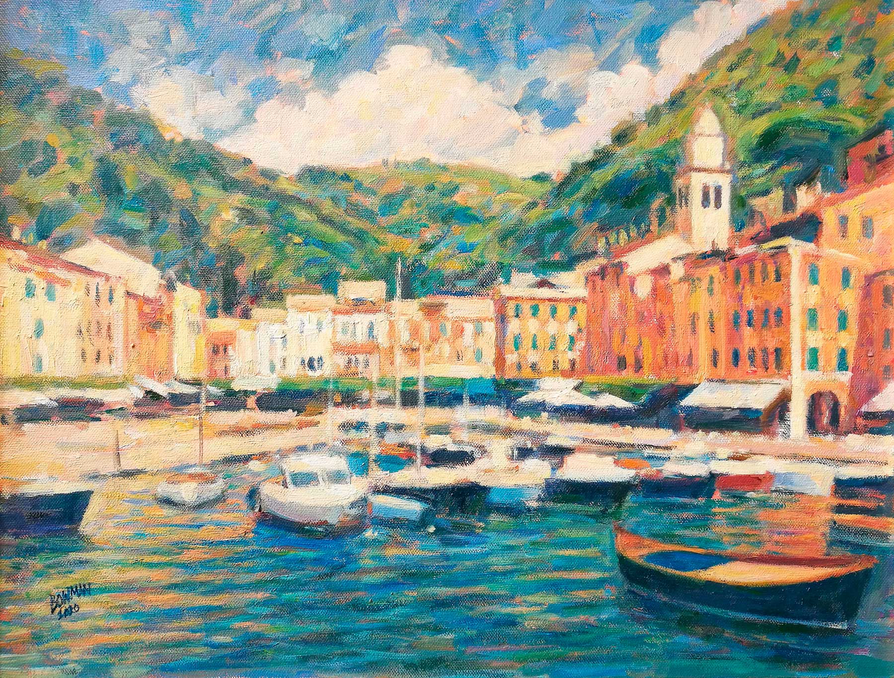 Michael Bowman Paintings Portofino Italy White Space Art   Michael Bowman.Portofino Italy.35x45 