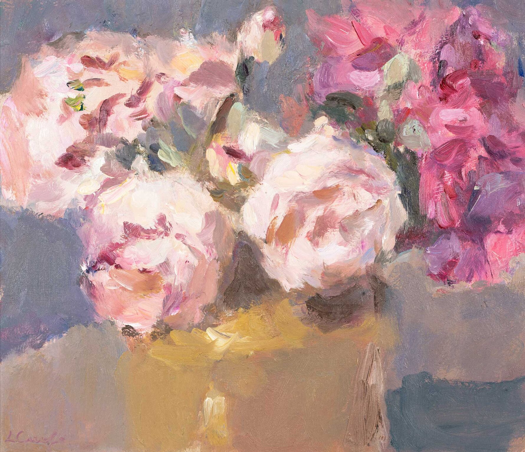 Lynne Cartlidge Paintings - Pink & White Roses - White Space Art